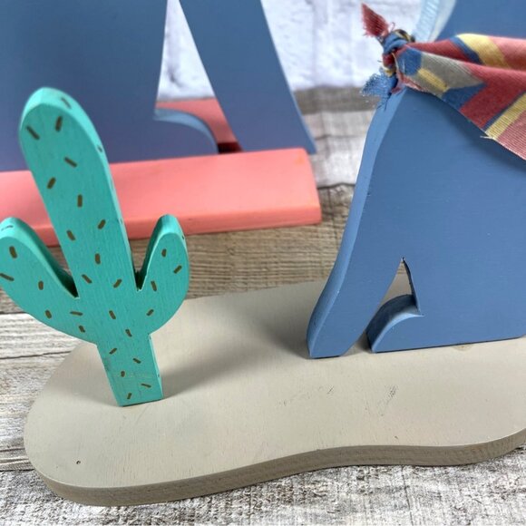 Vintage Handmade Southwestern Folk Art Howling Coyote Cactus Set Wood Décor 80's - Picture 9 of 16